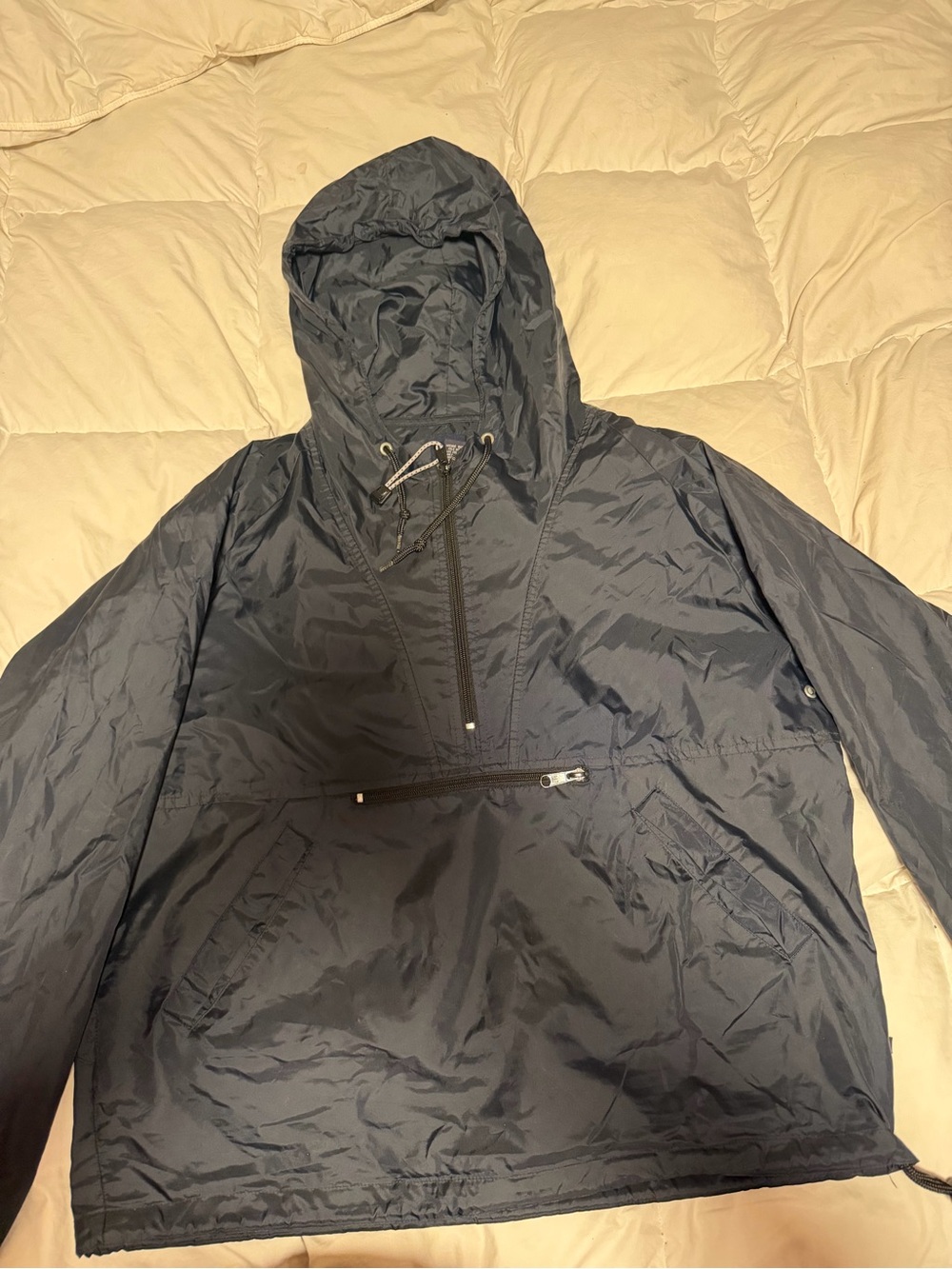 Vintage Men's Navy Hooded Windbreaker Jacket
